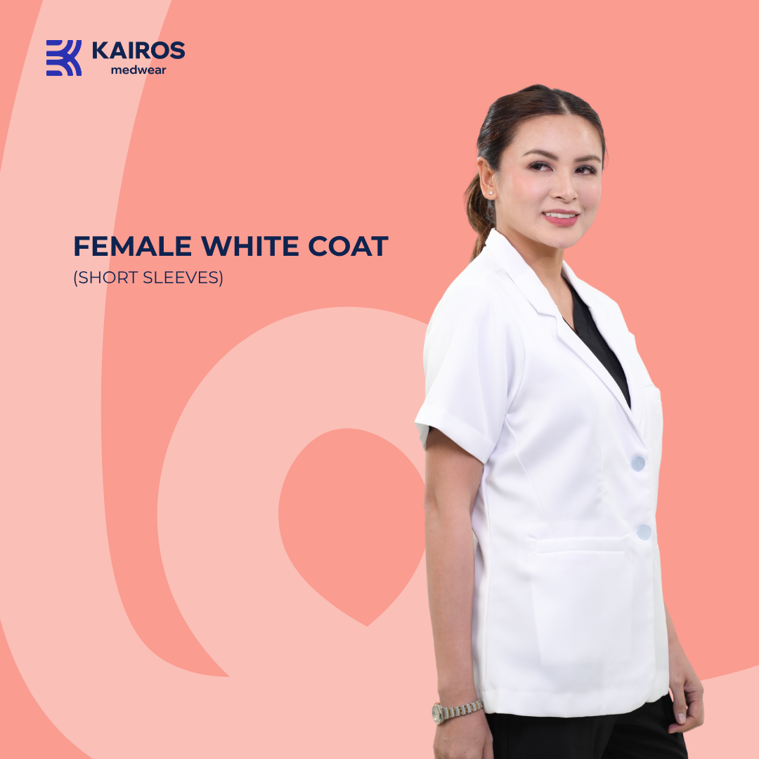 Gabardine Female White Coat | Short Sleeves | Kairos Medwear