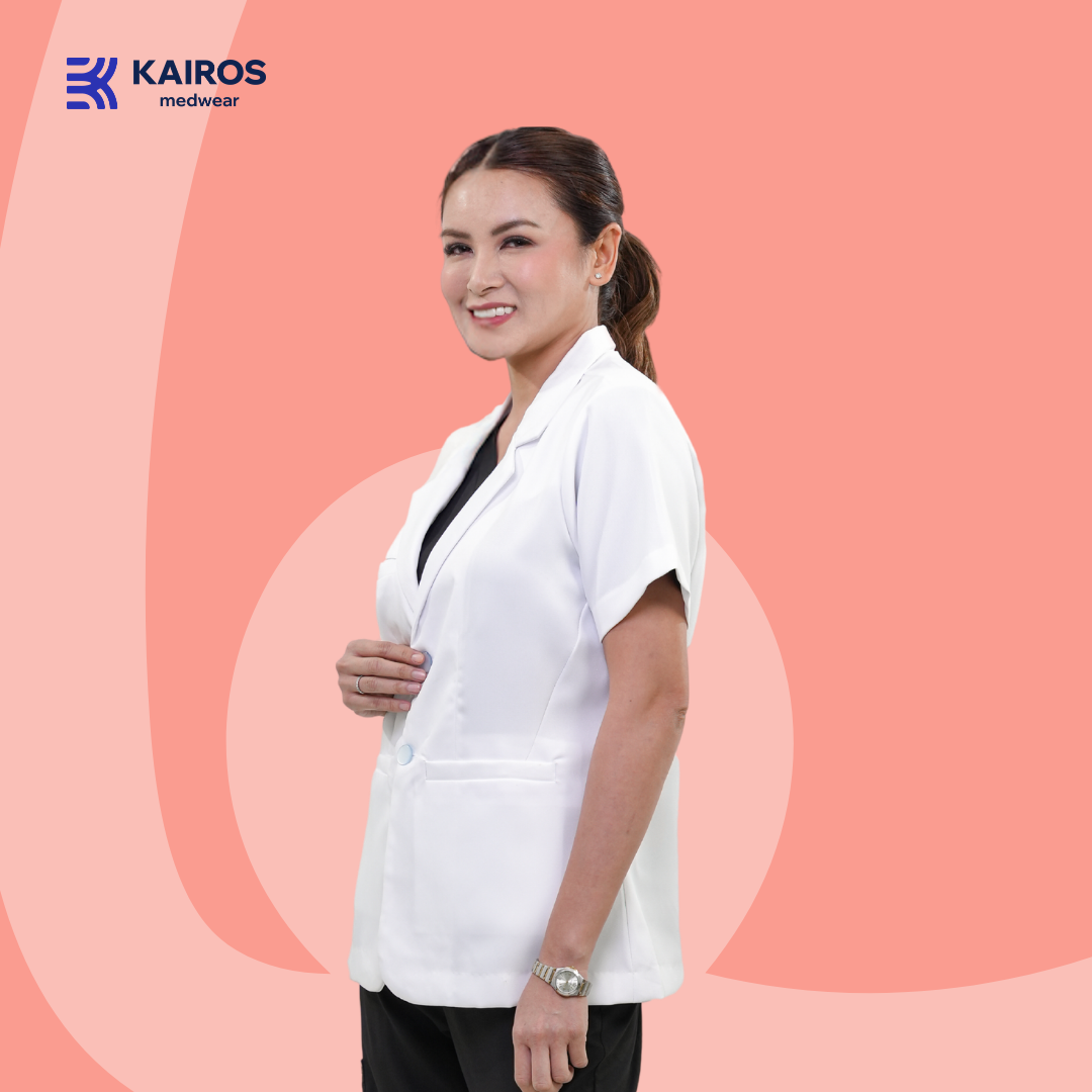 Gabardine Female White Coat | Short Sleeves | Kairos Medwear