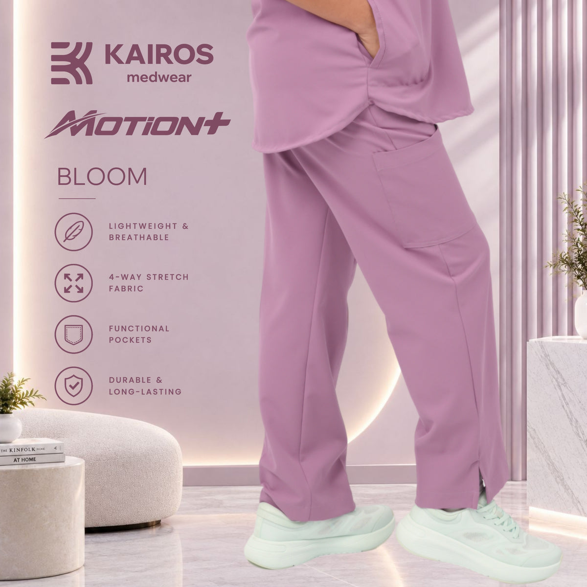 Female Scrubs Pants | Straight Cut with Slit | Kairos Motion+