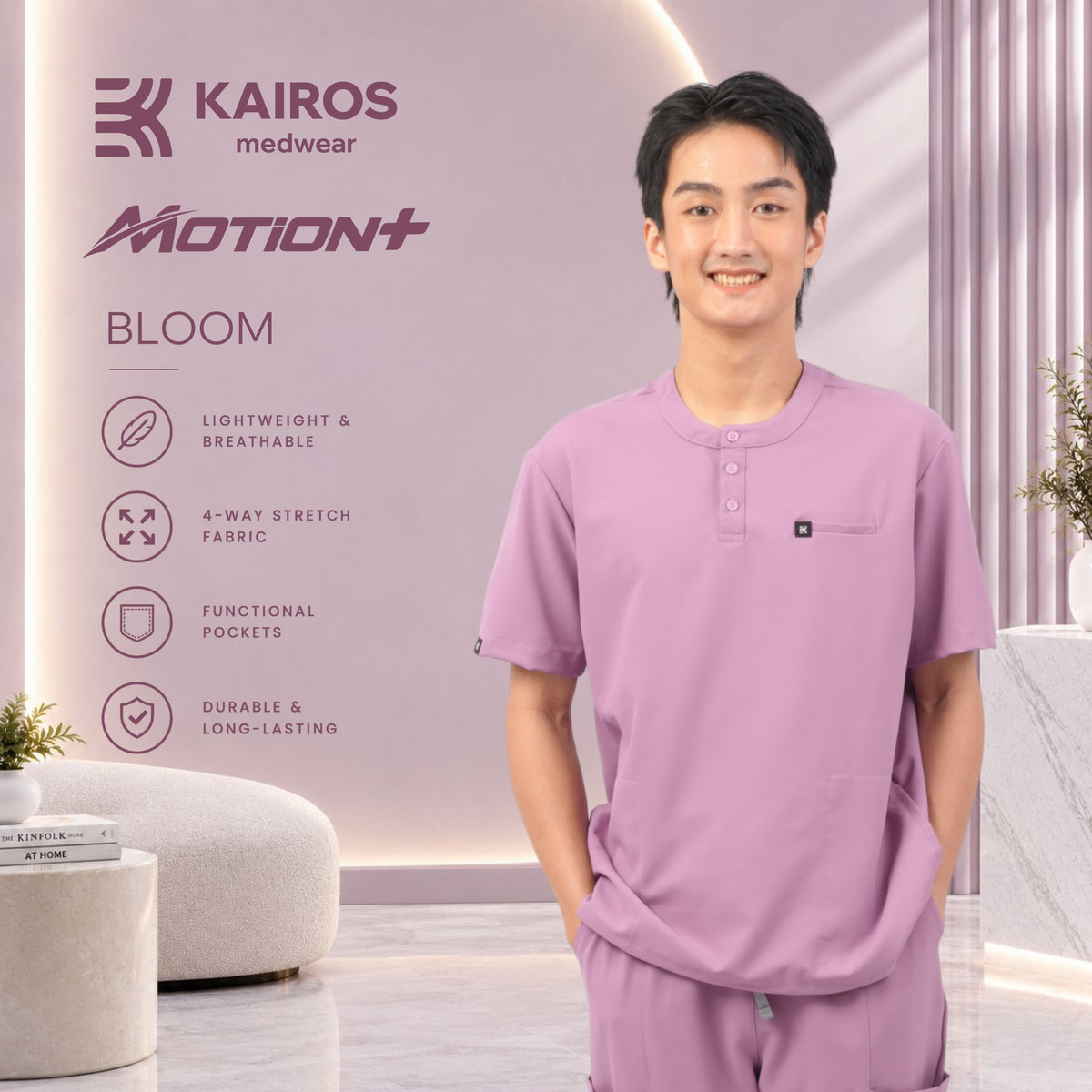 Male Scrubs Top | Chino Collar with Buttons | Kairos Motion+