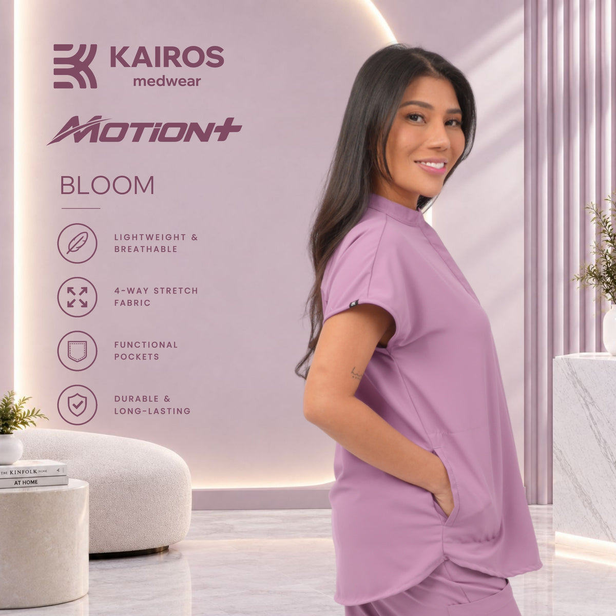 Female Scrubs Top | Mandarin Collar | Kairos Motion+