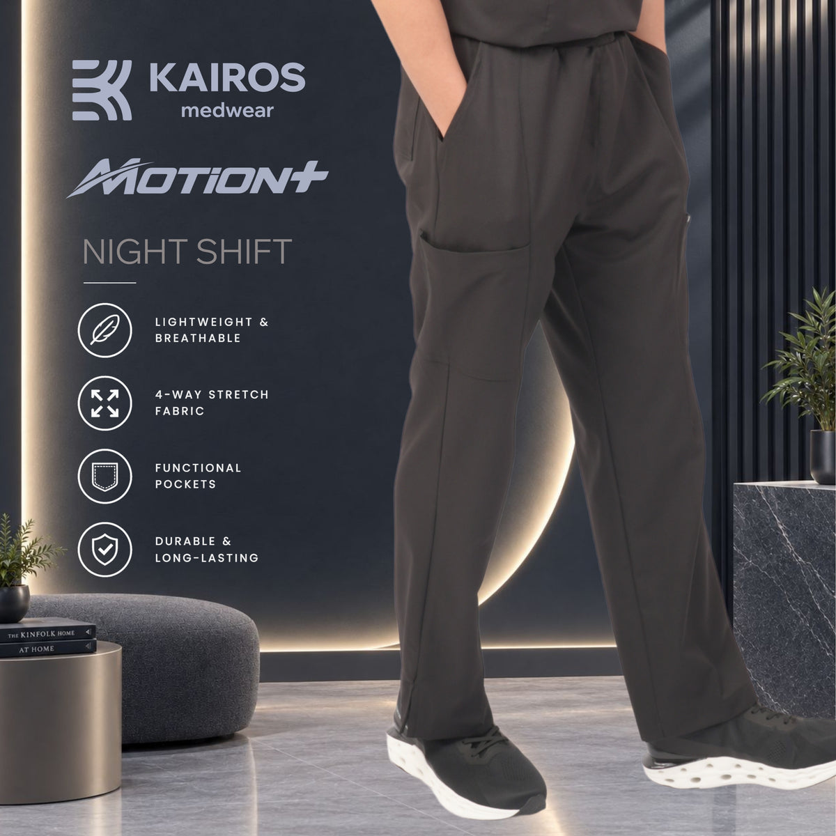 Male Scrubs Pants | Straight Cut with Slit | Kairos Motion+