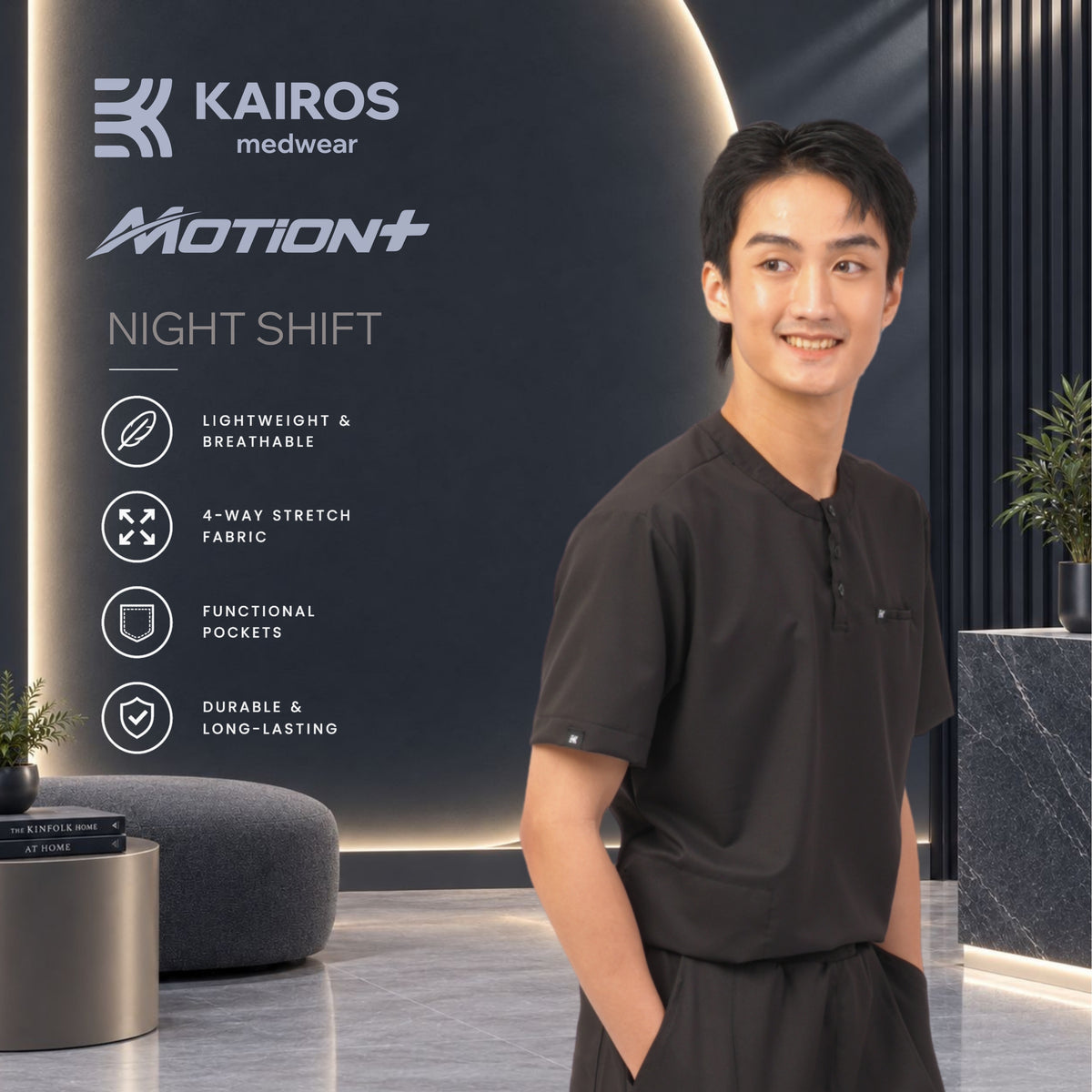 Male Scrubs Top | Chino Collar with Buttons | Kairos Motion+