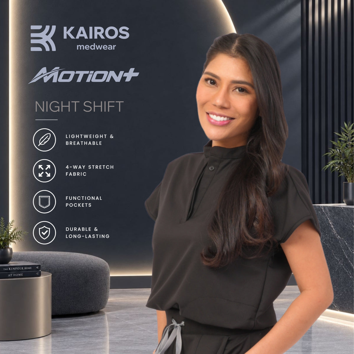 Female Scrubs Top | Mandarin Collar | Kairos Motion+