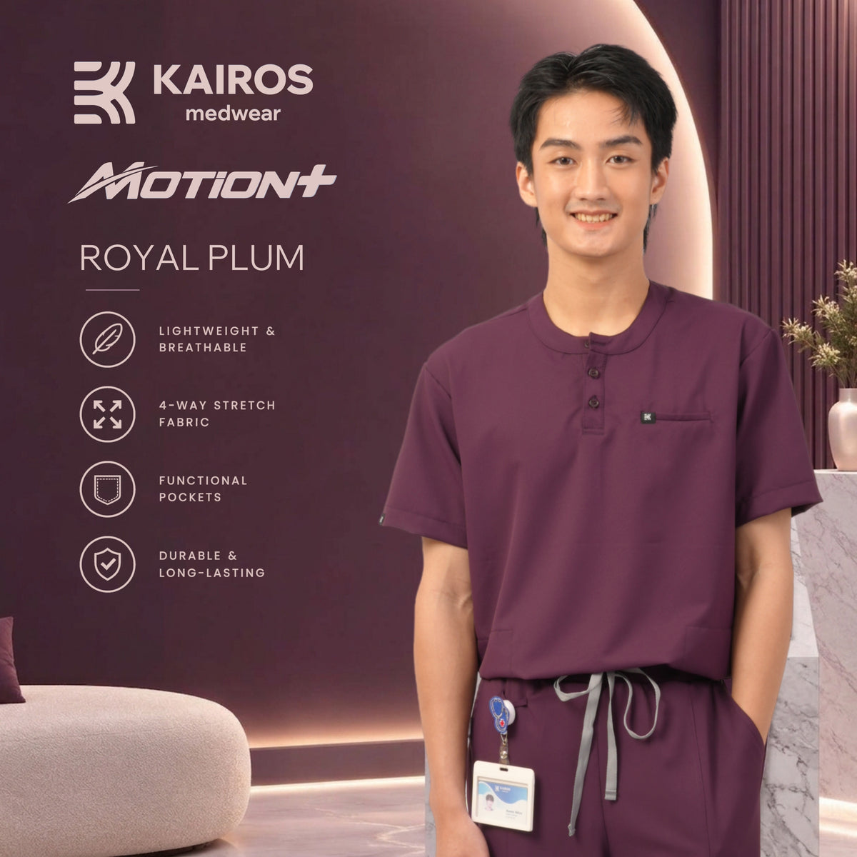 Male Scrubs Top | Chino Collar with Buttons | Kairos Motion+