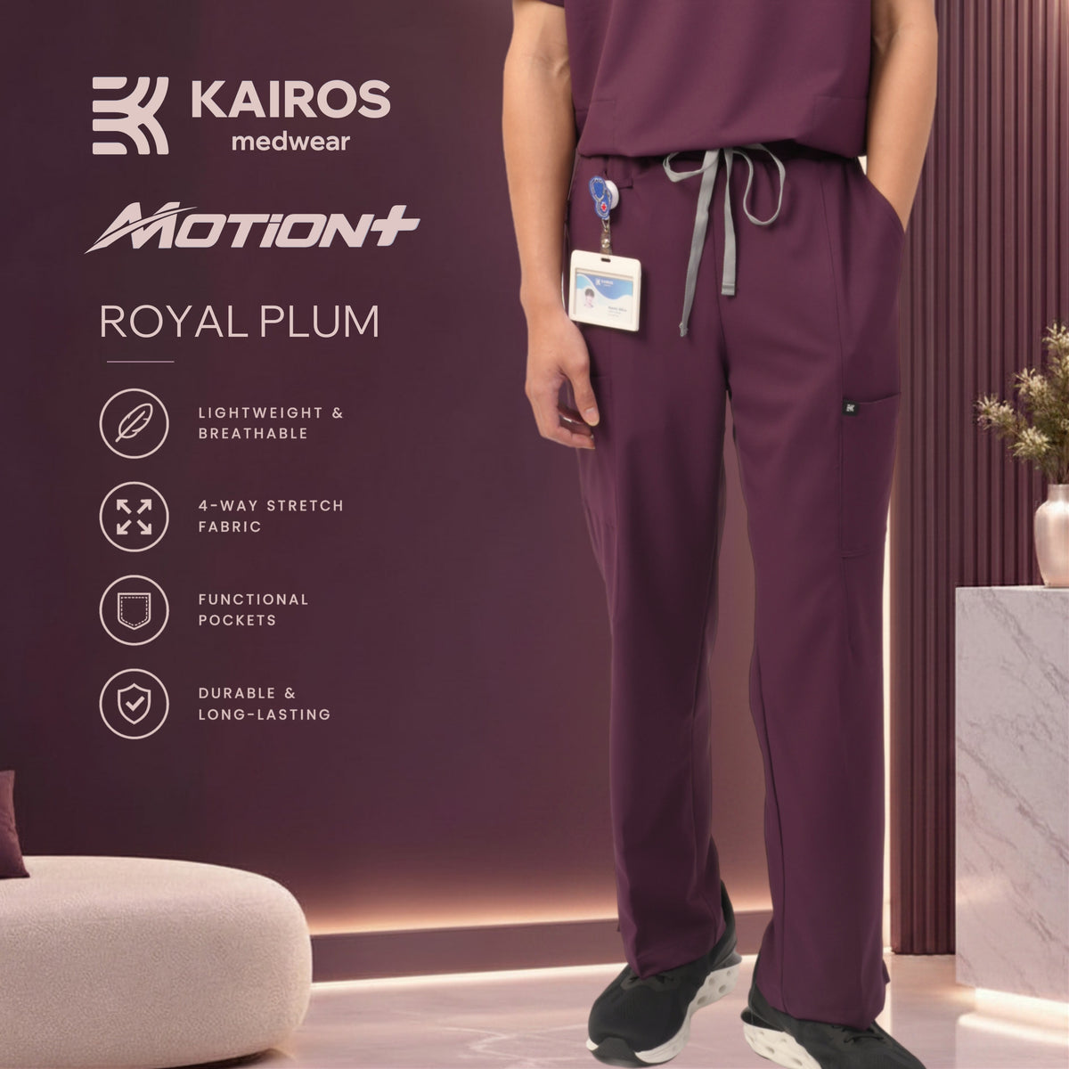 Male Scrubs Pants | Straight Cut with Slit | Kairos Motion+