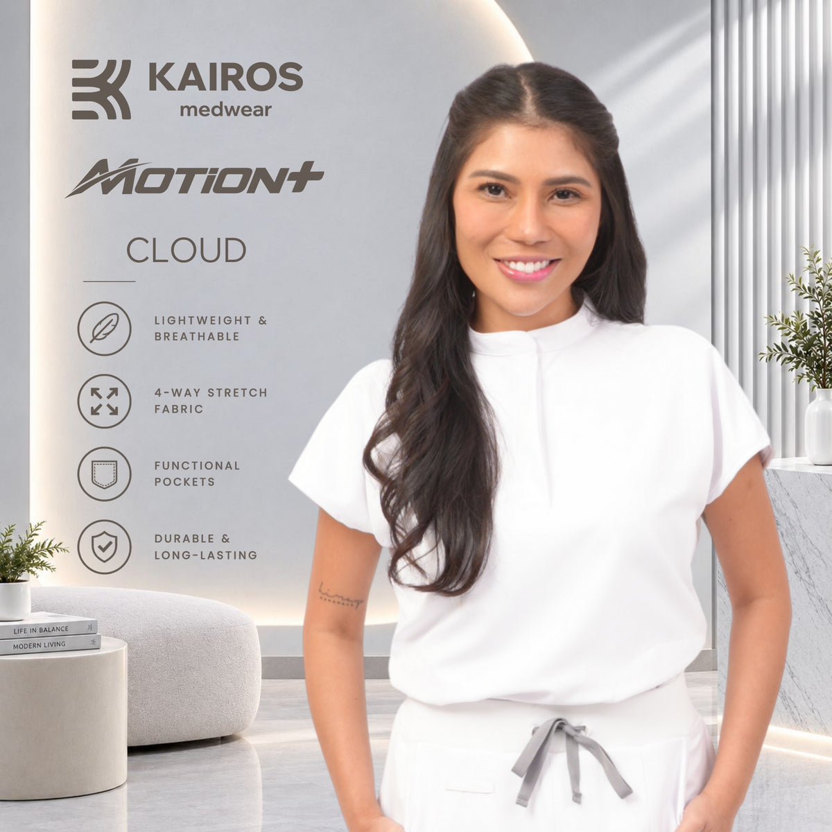 Female Scrubs Top | Mandarin Collar | Kairos Motion+