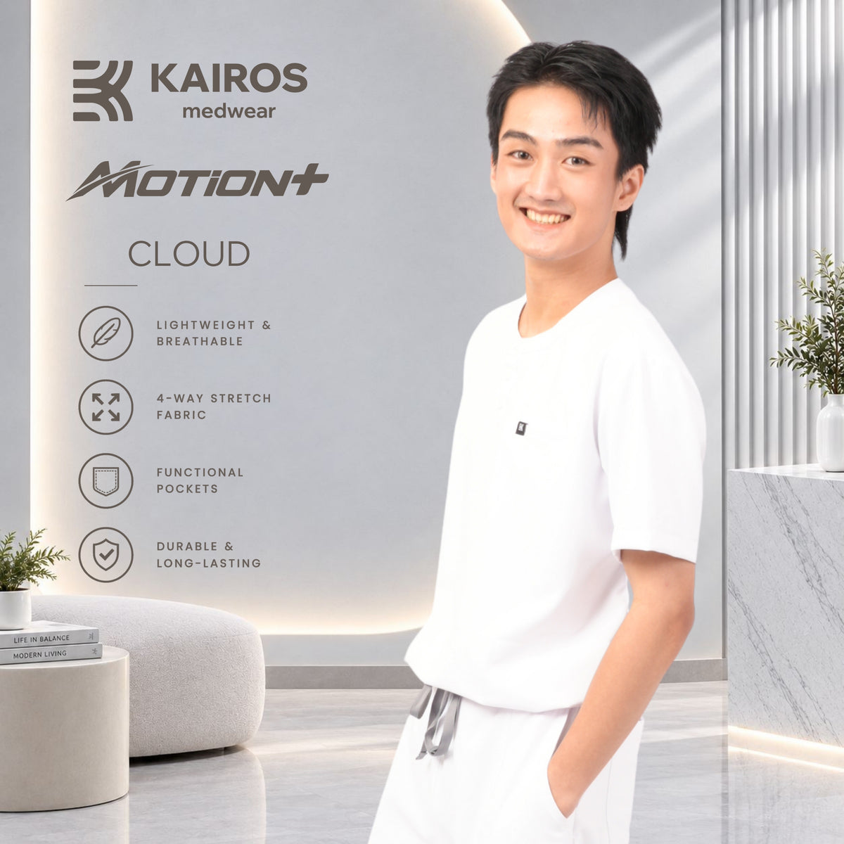 Male Scrubs Top | Chino Collar with Buttons | Kairos Motion+